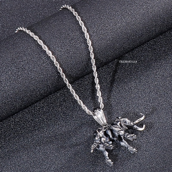 Mastodon Elephant Ghost Skeleton Skull 316 Stainless Steel Pendant 60cm Chain - Picture 4 of 11